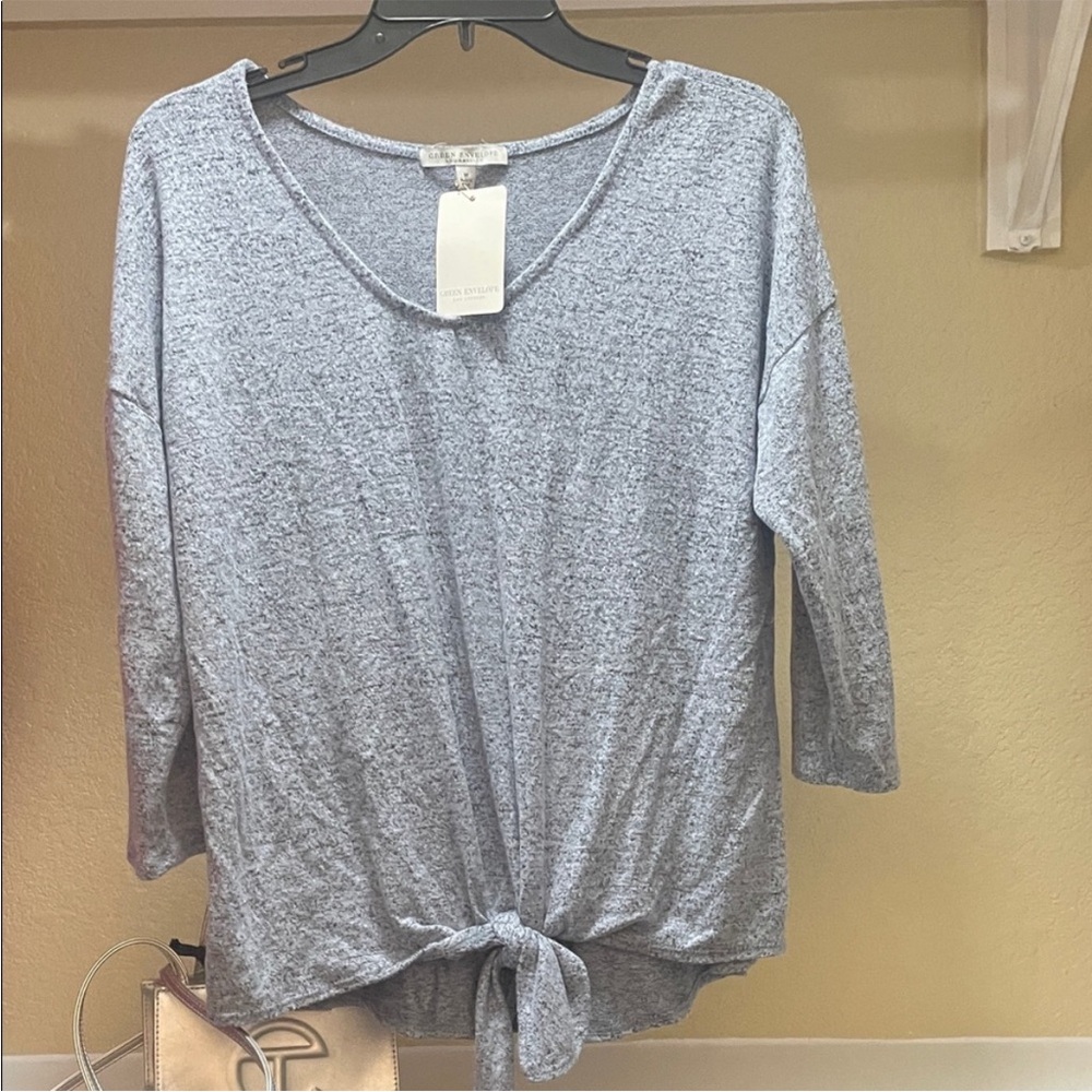 Green Envelope Heather Gray Tie-Front Blouse